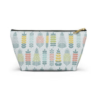 Stamped Leaves Accessory Pouch w T-bottom in Aqua